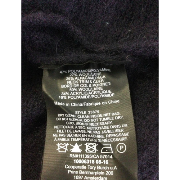 Tory Burch Navy & White Cable Knit Neck & Cuffs Turtleneck Sweater - Picture 7 of 7